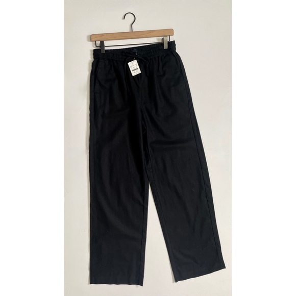 NWT!! J. CREW Factory Linen Blend Slim Wide Leg Drawstring Pants Solid Black 2 - Picture 3 of 16